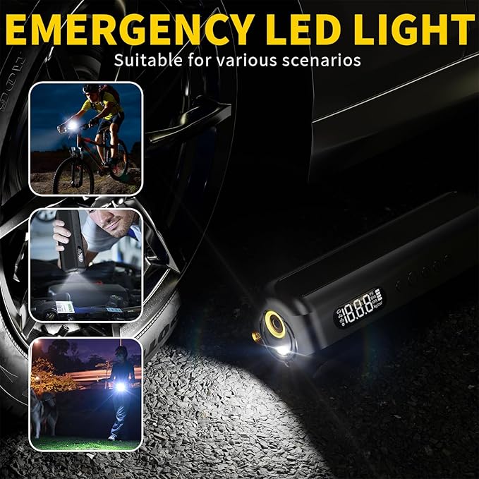 Tire Inflator Portable Air Compressor 150PSI Air Pump with Gauge Portable Electric Bike Pump for Road Bike, Mountain Bike,Motorcycle with LED Light, Presta Valve Accessories, Storage Bag