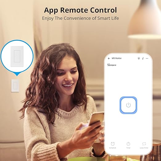 SONOFF Matter Smart Light Switch, 2.4GHz WiFi Light Switch, Neutral Wire Required Interruptor Inteligente, Alexa Light Switch Compatible with Alexa and Google Home, 1 Gang M5-1C-120W