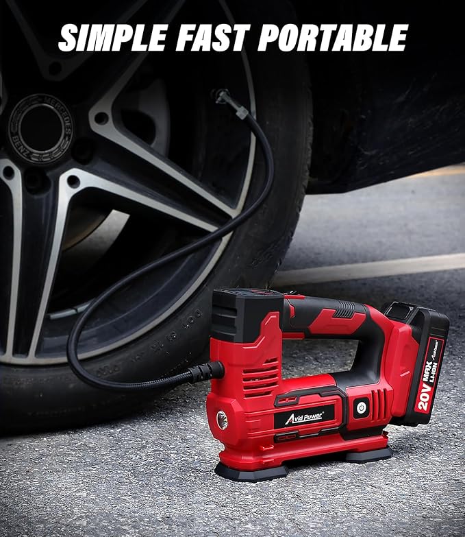 AVID POWER Tire Inflator Portable Air Compressor, 20V Cordless Car Pump w/Rechargeable Li-ion Battery, 12V Car Power Adapter, Digital Pressure Gauge, 150PSI Tire Compressor for Many Inflatables