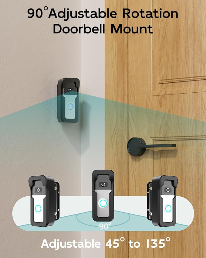 ZUMIMALL Adjustable Angle Video Doorbell Mount, Adjust 90 Degrees Wireless Camera Doorbell Bracket Holder for Home Apartment Office Room, Easy Installation, Suitable for Most Doorbells