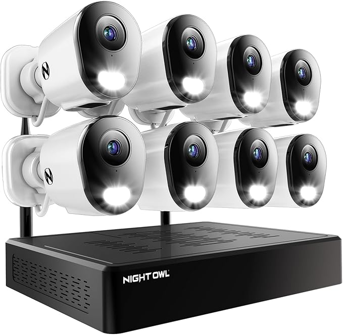 Night Owl 10 Channel Bluetooth Video Home Security Camera System with (8) Plug-in Wi-Fi 2K HD Indoor/Outdoor Spotlight Cameras with 2-Way Audio and 1TB Hard Drive (Expandable up to 10 Cameras)