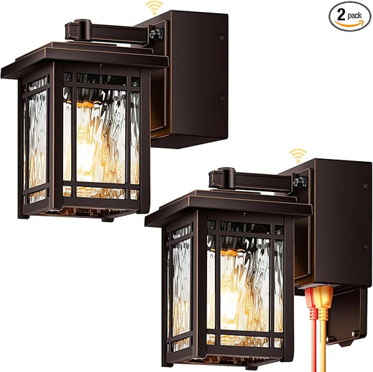 2-Pack Front Porch Lights with GFCI Outlet, Oil Rubbed Bronze Dusk to Dawn Outdoor Wall Lantern, Anti-Rust Outdoor Garage Lights Wall Mount, Waterproof Modern Exterior Coach Light Fixtures