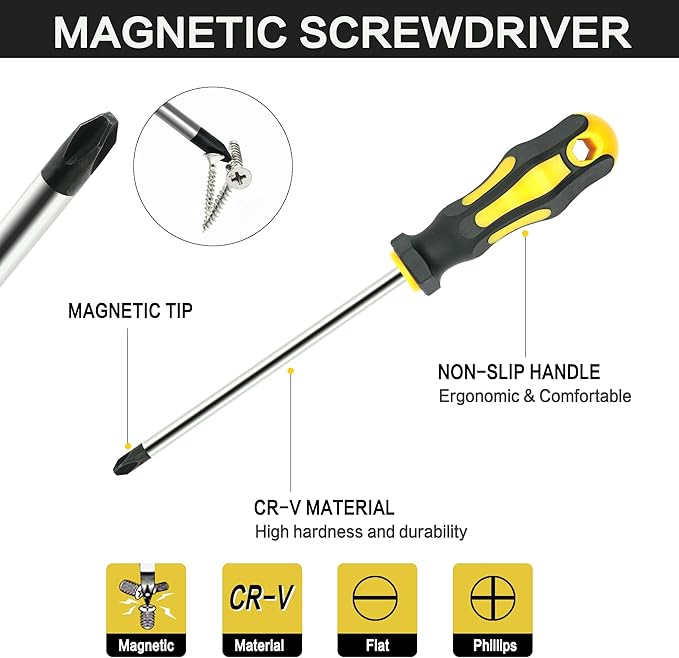 43pcs Magnetic Screwdriver Set, Including Slotted, Phillips, Hexagonal, Pozidriv, Magnetizer, Demagnetizer, Replaceable Screwdriver Bits and Sturdy Tool Case for DIY and Repair Work