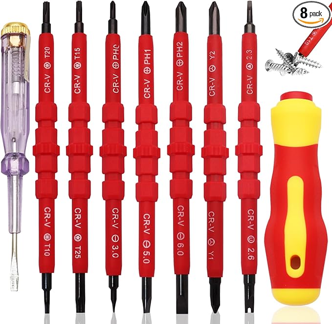 Insulated Screwdriver Set Electrician Tools Kit, 14 IN 1 Magnetic Screwdriver Set Interchangeable Tools Screw Driver Set Kit for Household Repair (with Tester)