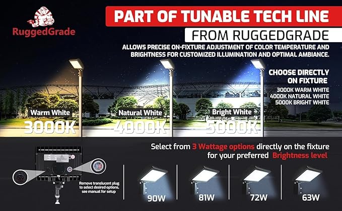RuggedGrade 90W LED Flood Light | Kivo Series | 11,250 Lumens | 5000K Daylight | Outdoor Waterproof Security Light | 1/2 Inch Threaded Conduit Knuckle Mount | DLC 5.1 Premium
