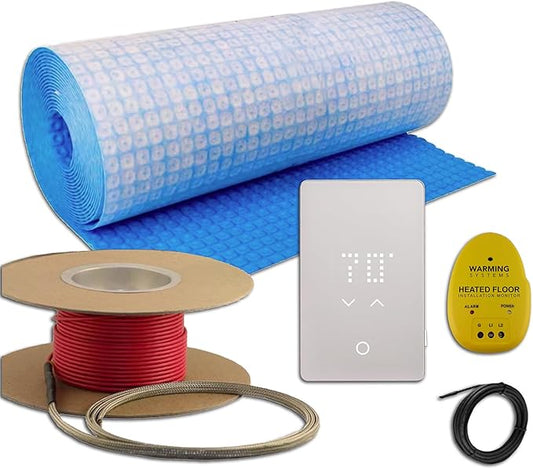 10 Sqft 120V Electric Radiant Floor Heating Kit – Includes Heating Cable, Heat Membrane, WiFi LED Programmable Thermostat and Installation Monitor