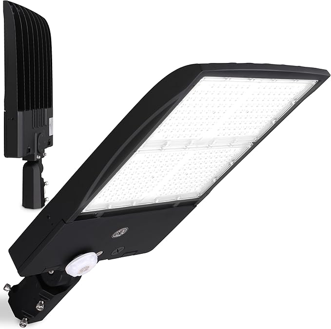 RuggedGrade 277-480V - 300W NextGen IV Series LED Shoebox Light with Motion Sensor - Color Selectable 30K/40K/50K - Slip Fit - Black