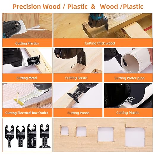 40 Pcs Oscillating Saw Blades Metal, Titanium Oscillating Tool Blades, Extra-Long Reach Multitool Blades Kit for Wood Plastics, Oscillating Multitool Saw Blades fit Dewalt Rockwell