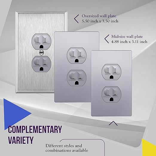 ENERLITES Elite Series Duplex Receptacle, Residential Grade Wall Outlet, Duplex Electrical Outlet, Self-Grounding, 3-Wire, 2-Pole, 15A 125V, UL Listed, 61580-SV, Silver