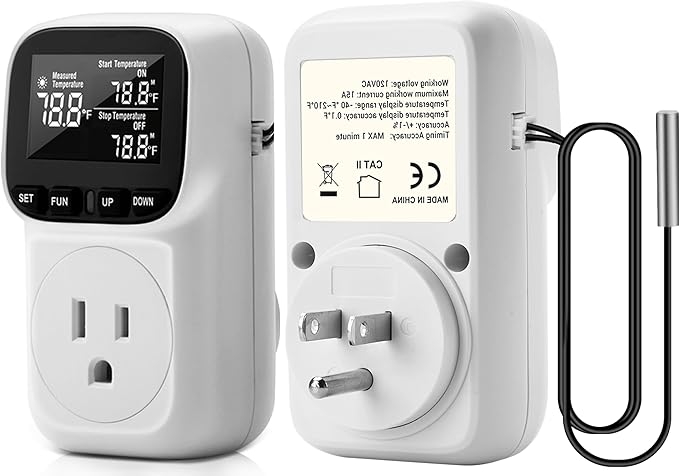 Diymore 1800W Digital Temperature Controller Plug in Thermostat Outlet Digital RV Thermostat Heating Cooling Mode Timer 15A /120V -104℉~210℉ for Incubator Thermometer Pool Thermometer