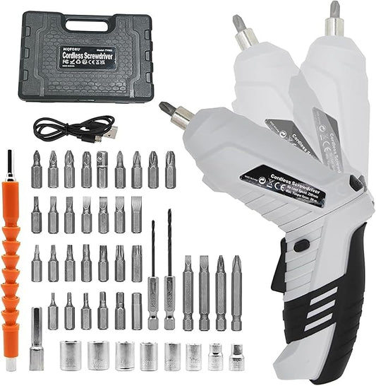 MQFORU Cordless Screwdriver, 48 in 1 Electric Screwdriver, Rechargeable 3.6V Portable Cordless Drills Kit, Dual Position Handle with USB Cable LED Light for Home Office DIY Tools
