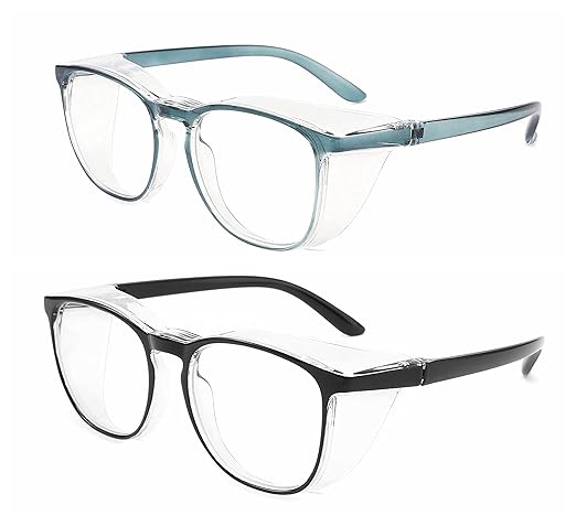 Alsenor Safety Glasses Anti Fog Goggles Protective Eyewear Blue Light Blocking Anti Dust UV Protection Glasses For Men Women (2 Pack (New Blue + Black))