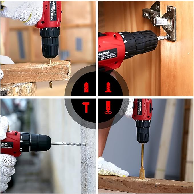Tool Set with Drill, 108Pcs Cordless Drill Household Power Tools Set with 16.8V Lithium Driver Claw Hammer Wrenches Pliers DIY Accessories Tool Kit