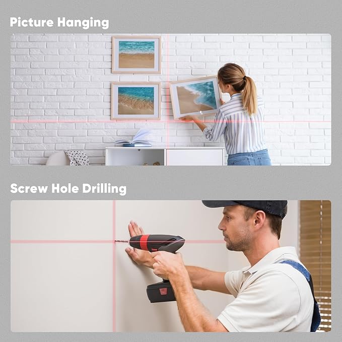 2-in-1 Laser Measure & Line Laser 165 FT - Distance Meter with Cross-Line, Laser Level with 3 Lasers Heads, 1.4" LCD, Type-C Rechargeable- Area/Volume/Pythagorean for Construction, Tiling, DIY