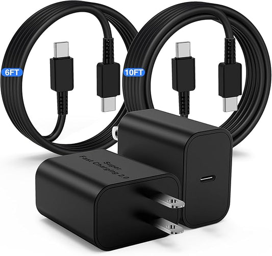 45W USB-C Charger for Samsung Charger Fast Charging, Type C Charger Block &6+10FT USBC to USBC Cable 2Pack for Galaxy S24 Ultra/S24+/S23 S22 S21 Ultra/Plus,iPad Pro/Air/Mini,Android Phone Charger Cord