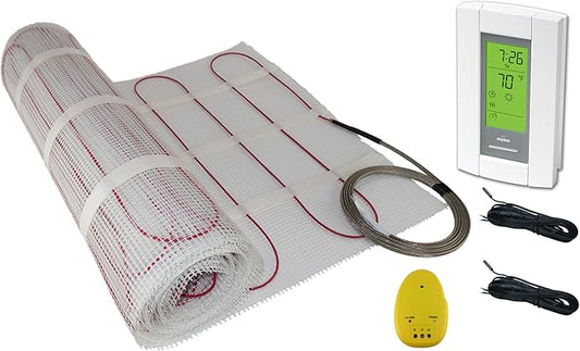 100 Sqft Mat, Electric Radiant Floor Heating System with Digital Floor Sensing Thermostat, Includes 2 Floor Temperature Sensors and Installation Monitor, Heated Floor System, Radiant Floor Heating Mat