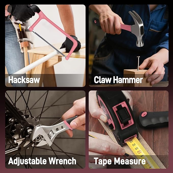 COMOWARE Pink Tool Box with 20V Drill, 120 Pcs Pink Tool Set, Tool Kit for Home, Pink Drill Set for Women, Power Tool Combo Kits with 2.0 Ah Li-ion Battery & Charger, 25+1 Clutch