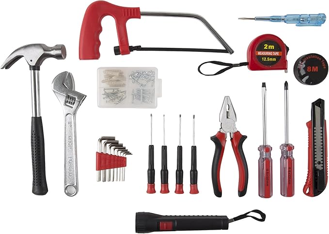 Household Hand Tools, 65 Piece Tool Set by Stalwart, Includes Hammer, Adjustable Wrench, Screwdriver Set, and Pliers - Great for DIY Projects