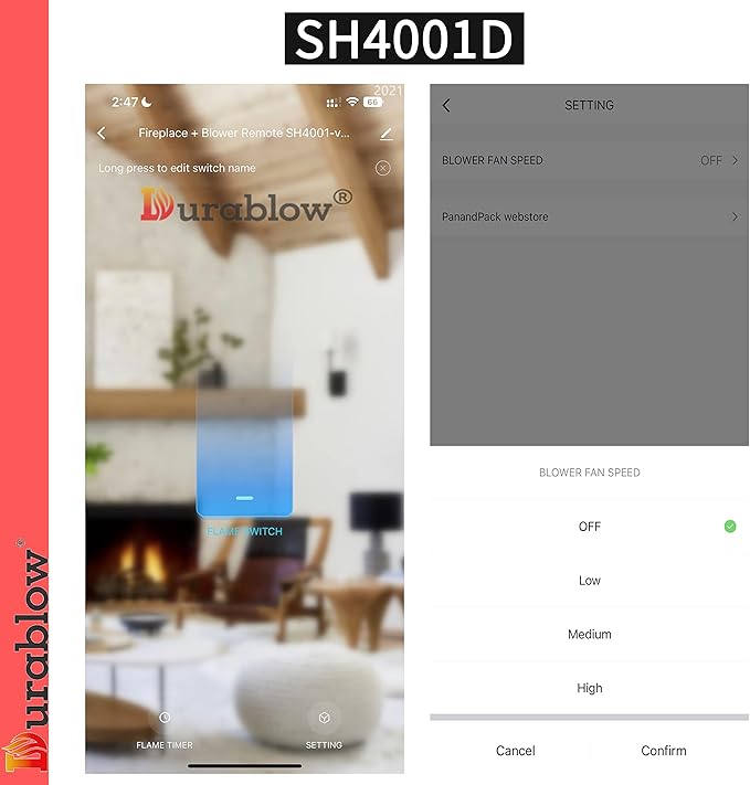 Durablow SH4001D On/Off Dual WiFi (2.4G+5G) Gas Fireplace Valve + Blower Remote Control, Smart Home, Work with Alexa, Google Home, SmartThings, Siri, On/Off + Timer +Programmable + Blower Fan Control