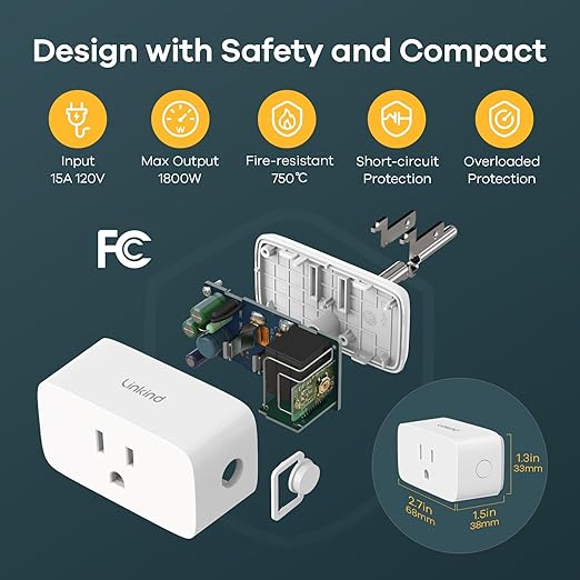 Linkind Matter Smart Plug, Work with Apple Home, Siri, Alexa, Google, SmartThings, Smart Outlet 15A/1800W Max, Smart Home Automation, APP Remote Control,Timer&Schedule, 2.4G Wi-Fi Only, 2 Pack