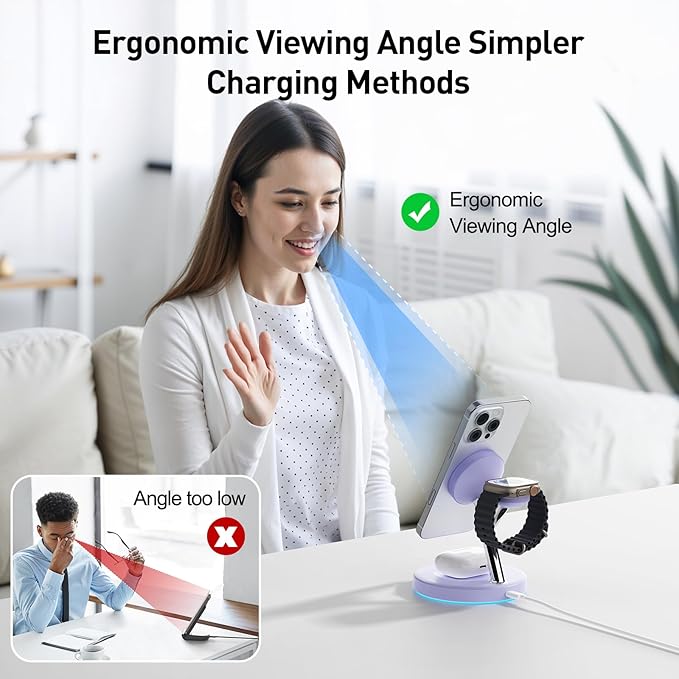 2025 3 in 1 Charging Station Compatible with Magsafe Charger Wireless Charger Stand for iPhone16 15 14 13 12 Series Wireless Charging Station for AirPods Wireless Charging Stand for iWatch Series