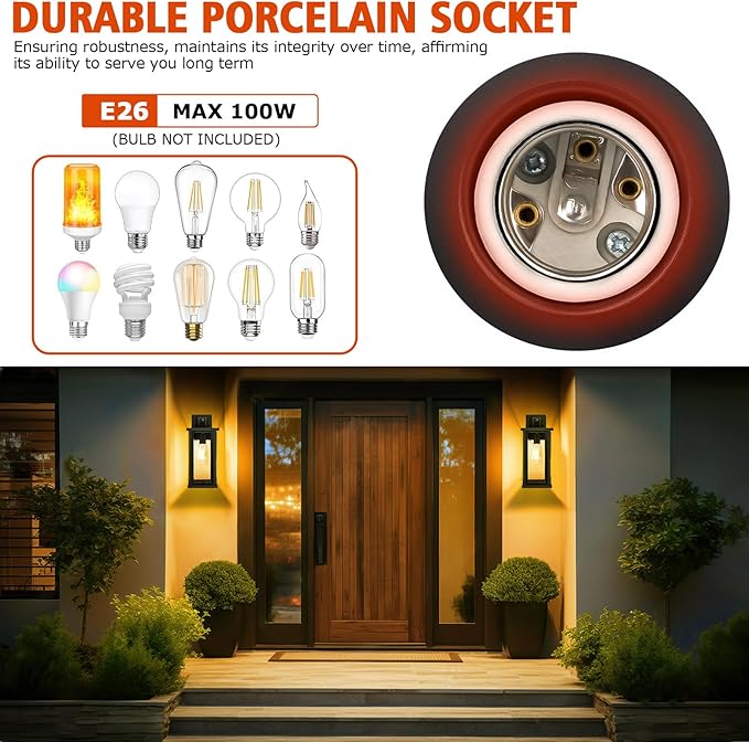 DBF Outdoor Wall Lanterns, Exterior Waterproof Wall Sconces Light Fixtures, Black Porch Lights Outside with Clear Glass, E26 Base Anti-Rust Heavy Duty Metal for House Garage Front Door, 2 Pack