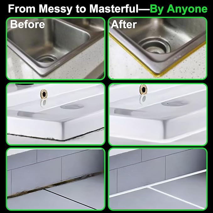 Caulk Remover and Finishing Tool Set – Metal Caulk Scraper with Replaceable Sharp and Serrated Blades, 5 Replaceable Silicone Finishing Pads, 3 Silicone Finishing Tools, DIY Home Repair Kit