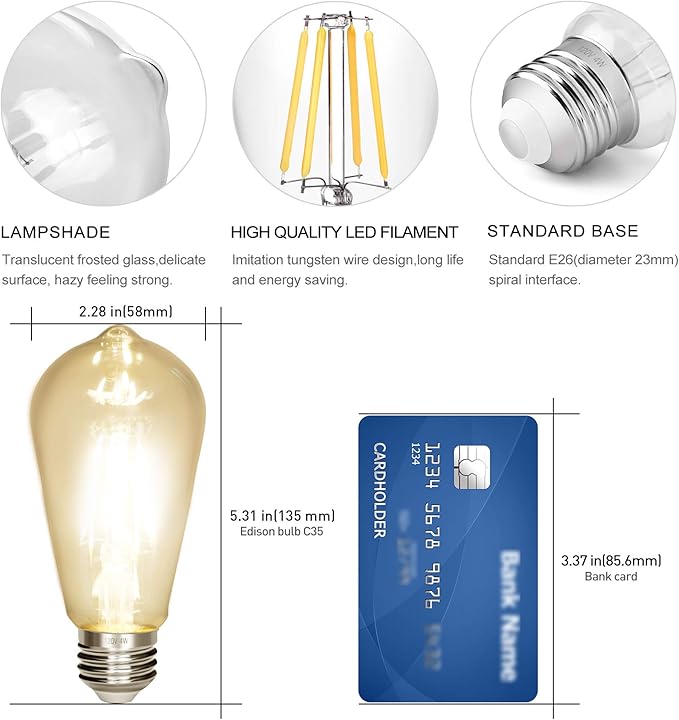 LED Edison Bulb 4W,Antique 40W Vintage Edison Bulb,E26 Light Bulb Non Dimmable Led Bulb 450 Lumens 5500K Cold White,Pack of 12