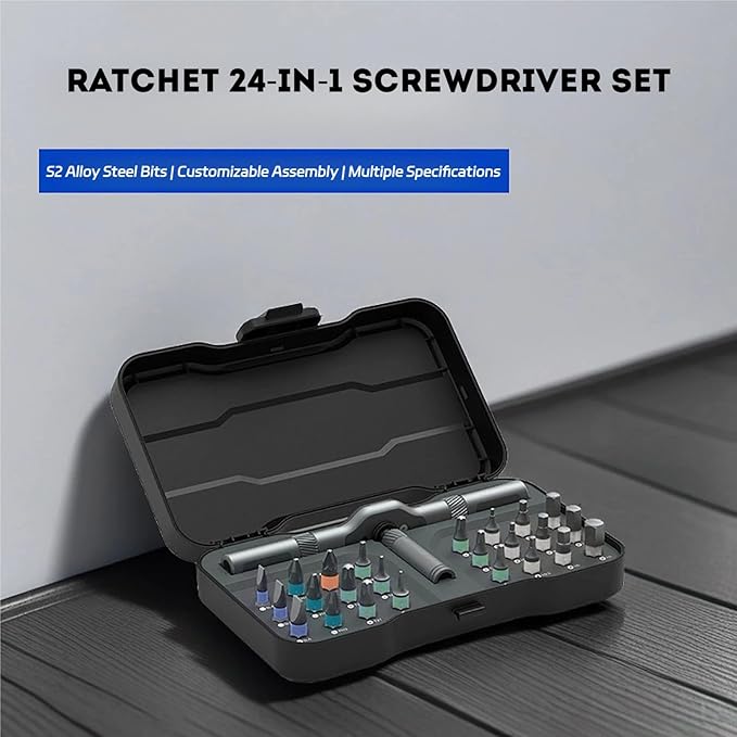 Cliprain Ratchet 24-in-1 Screwdriver Set, Clip Rain Screwdriver, 24 in 1 Magnetic Screwdriver Set, DIY Ratchet Screwdrivers Set, Magnetic DIY Precision Tool kit for PC Mobile Watch Bicycle (1 Set)