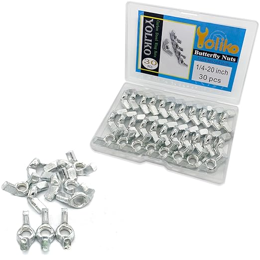 30 PCS 1/4-20 Inch Wingnuts, Quality Carbon Steel Wing Nuts Zinc Plated Fasteners Parts Butterfly Nut, Hand Twist Tighten Hardware Nuts Butterfly Wing-Nut 1/4-20” Assorted Kit