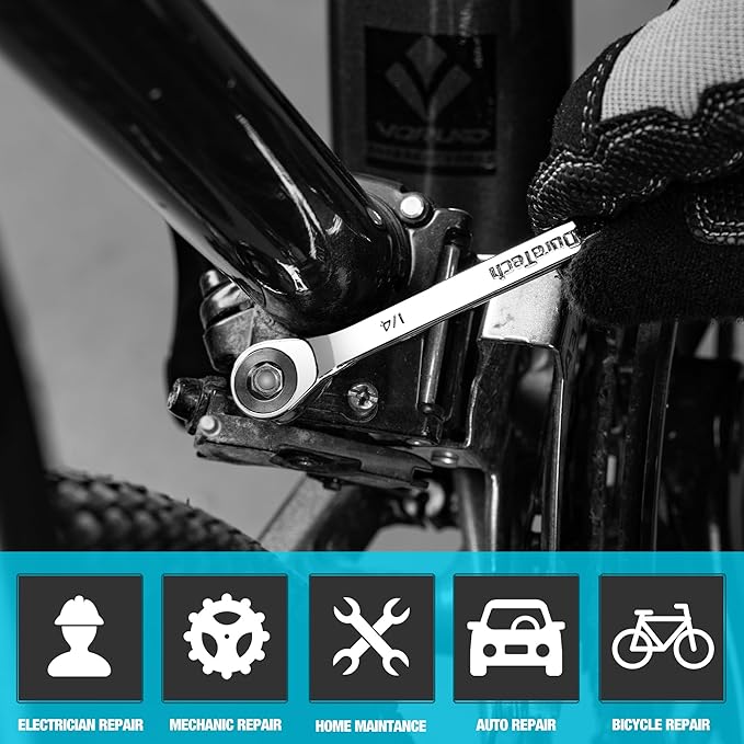 DURATECH 1/4" Ratcheting Combination Wrench, SAE, 72-Tooth, 12-Point, CR-V Constructed with Mirror Polish