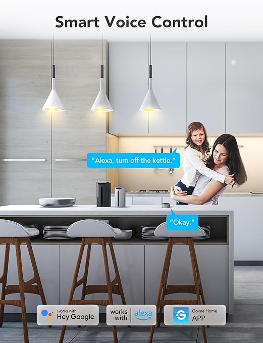 Govee Smart Plug with Energy Monitoring, WiFi Bluetooth Plug Work with Alexa and Google Assistant, 15A Smart Outlets with Timer & Group Controller, No Hub Required, ETL&FCC Certified for Home, 1 Pack