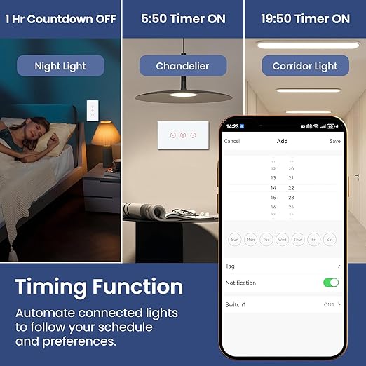 Smart Dimmer Switch Need Neutral Wire No Hub Required,2.4GHz Wi-Fi Light Switch APP Control Work with Tuya and Smart Life,FCC Certified,Smart Home 110/220VAC,White Dimmer
