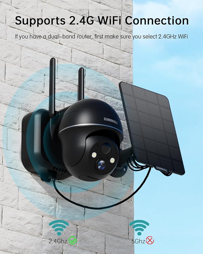 ZUMIMALL Solar Security Cameras Wireless Outdoor, 360° View Outdoor Camera Wireless Solar Powered,2.4G WiFi,2K/3MP Color Night Vision,2-Way Talk, PIR Motion Alert, Cloud Storage, Work with Alexa