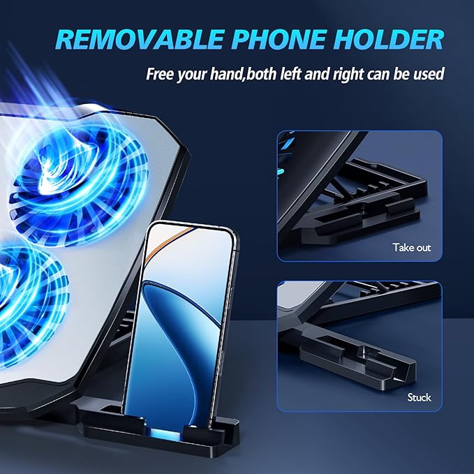 Laptop Cooling Pad,Gaming Laptop Cooler with 5 Quiet Fans for 12-15.6 Inch,Laptop Cooling Stand with 5 Height Adjustable,2 USB Ports, Phone Stand