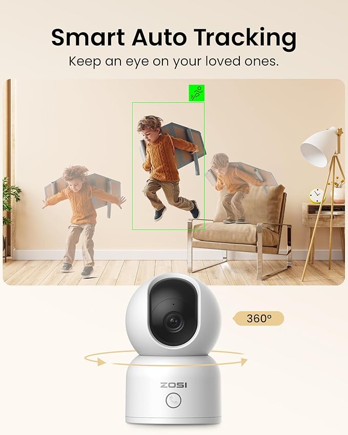 ZOSI C518 4MP Indoor Pan/Tilt Smart Home Security Camera for Pet Dog Baby Monitor,2.4G/5G Dual-Band Plug-in WiFi Cam,Auto-Tracking,Night Vision,Human Detection,2 Way Audio,Cloud&Memory Card Storage
