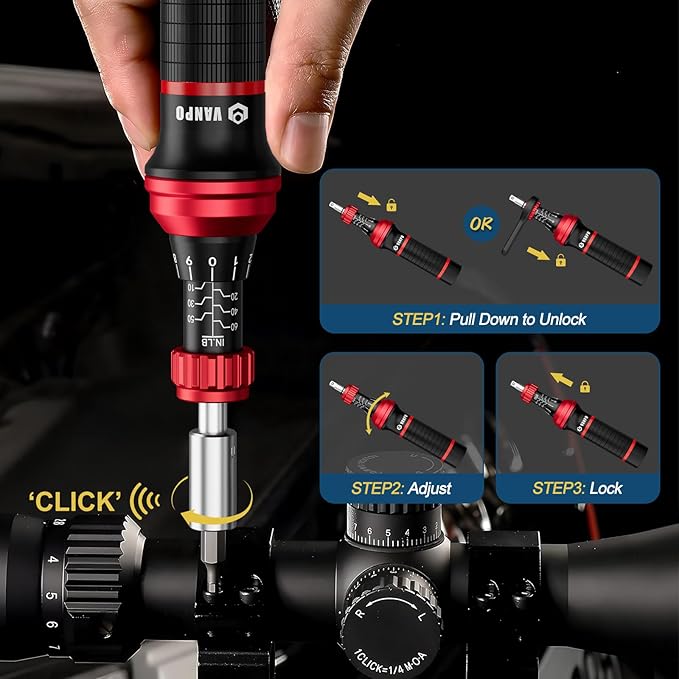 Torque Screwdriver Set, 10–60 in-lb, 64 Pcs 1/4" Drive Torque Wrench Screwdriver Kit with T-Bar & Flat, Hex, Torx, and S2 Bits for Scope, Electronics Assembly & Micro Device Repair
