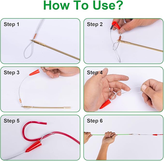 14FT Wire Fishing Tool Fish Tape Cable Rods, Bright Green Wire Puller with 5 Different Attachments in a Carrying Case