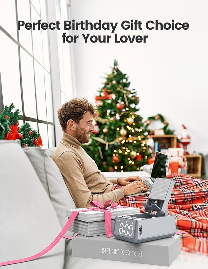 Birthday Gifts for Men Women-Bluetooth Speaker with HD Sound, Stocking Stuffers White Elephant Gifts for Adults, Kitchen Gadgets for Anniversary Idea Gift for Dad Mom Husband Wife(Grey)