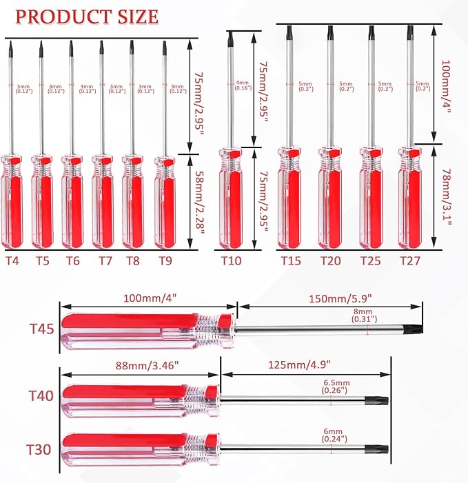 14 Pcs Torx Security Screwdriver Set with Magnetic Tip Plastic Grip, Torx Screwdriver for Computer Repairing (T4 T5 T6 T7 T8 T9 T10 T15 T20 T25 T27 T30 T40 T45)