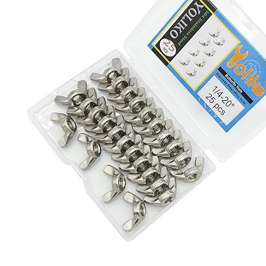 25 Pcs 1/4"-20 Wingnuts 304 Stainless Steel Wing Nuts Fasteners Parts Butterfly Nut, Hand Twist Tighten Hardware Nuts Butterfly Wing-Nut