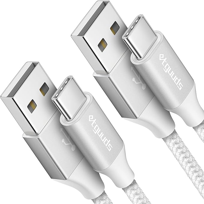 etguuds USB to USB C Cable 3ft, 2-Pack USB A to Type C Charger Cord Fast Charging for Samsung Galaxy A15 A25 A35 A55 A54, S24 S23 S22 S21 S20 S10 S10E, Note 20 10, Moto G, for iPhone 16 15, White