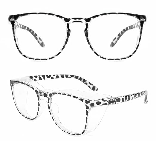 Alsenor Safety Glasses Anti Fog Goggles Protective Eyewear Blue Light Blocking Anti Dust UV Protection Glasses For Men Women (Black-Leopard)