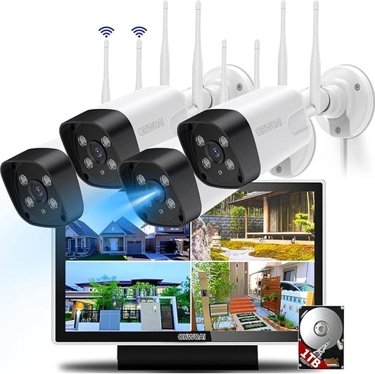 《Dual Antennas & All-in-One Monitor》Wireless Security Camera System Outdoor, WiFi Cameras with 10.1inch Monitor for Home Video Surveillance Systems, Surveillance DVR Kits