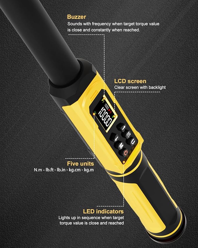 Digital Torque Wrench 3/4-Inch Drive, 15-1000 Nm (11-737.5 ft-lb), ±2% Accuracy, Vibration/Buzzer /LED Alert, 5 Units, 9 Presets & 500 Data Storage, 3/4 Torque Wrench for Truck, Heavy Machinery