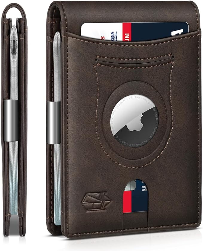 Zitahli Men's Wallets Airtag Holder Slim Rfid Leather with Gift Box