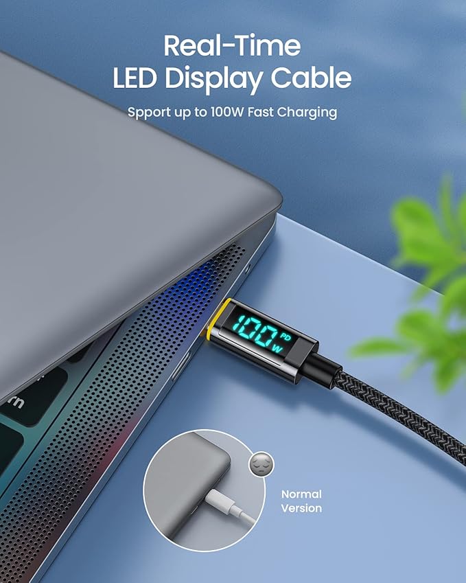 AOHI 65W PD USB C Charger, GaN+ Magcube Fast Wall Charger Power Adapter with 4ft USB C LED Display Cable for Notebook MacBook Pro/Air, Galaxy, for iPhone 15/14/Plus/Pro Max/13/12, Black