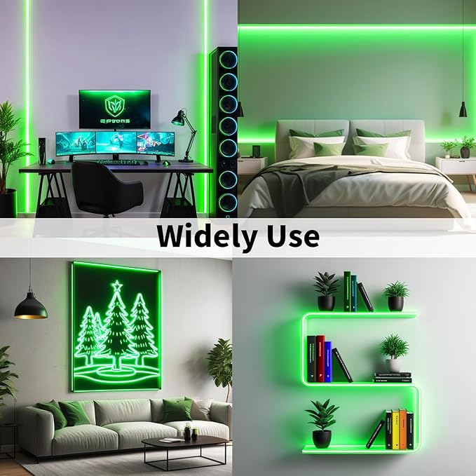 iNextStation 12V Green LED Strip Lights 16.4FT, Flexible Silicone Neon Rope Light with Power Adapter, Waterproof, Cuttable, Dimmable & Linkable, for Cabinet, Ceiling, Wall, Bedroom, Kitchen, Garage
