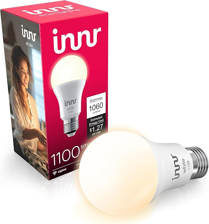 innr Smart Light Bulbs, A19 Zigbee, Works with Philips Hue* and Alexa (Bridge Required), Soft White Light Bulb, Dimmable, E26 LED Bulb 75 Watt, Warm White, 1060lm 2-Pack