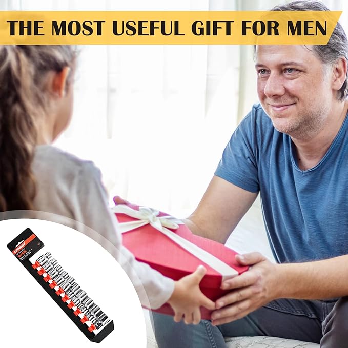 Egofine 10PCS 1/2” Drive Standard Socket Set,Shallow and Metric Socket Set(10mm-21mm,6 Point,With Hanging Bracket,Cr-V Steel